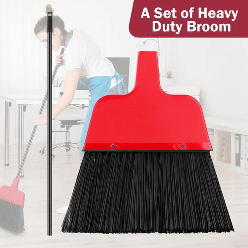 Miniatura 4 de 8 escobas para exteriores para limpieza de suelos, escoba comercial resistente, mango largo, escobas angulares para cocina, hogar, barrido, Rojo