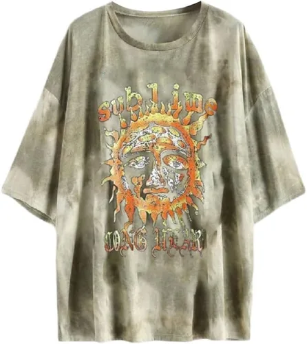 Fenxxxl Camiseta de gran tamaño para mujer, de manga corta, cuello redondo, casual, hombros caídos, holgadas