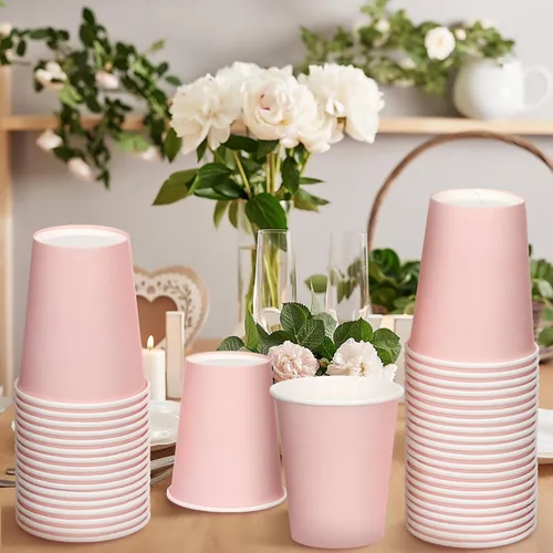 Miniatura 6 de Lallisa 200 vasos de papel desechables de 9 onzas para café, para té, bebidas, bebidas calientes, bebidas frías, revelación de género, Día