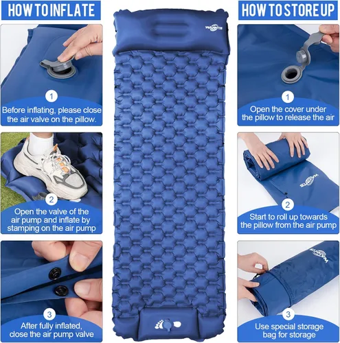 Miniatura 3 de WANNTS Almohadilla de dormir, almohadilla de dormir ultraligera e inflable para acampar, bomba incorporada, ideal para senderismo - colchoneta