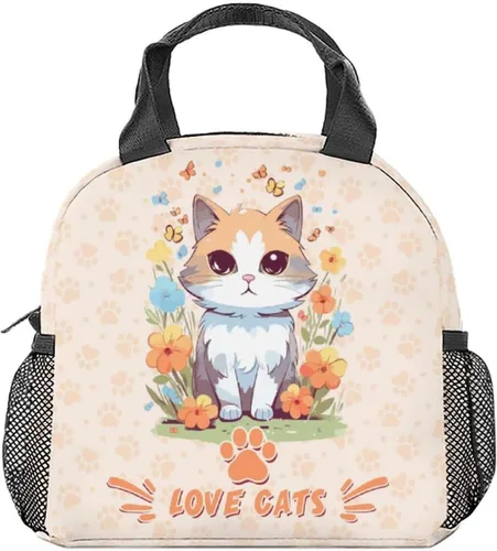 Miniatura 11 de Lonchera para gatos y adolescentes, lonchera aislada para niñas, bonita lonchera azul con bolsillos, bolsa de almuerzo reutilizable mediana