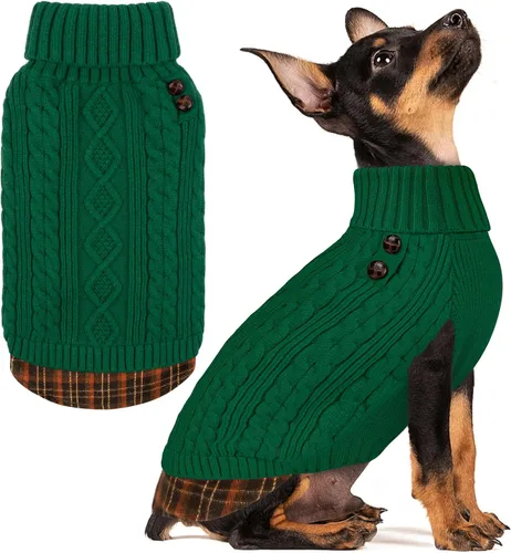 Miniatura 39 de KYEESE - Suéter para perro mediano, suéter tejido con estampado de cuadros, cálido abrigo de mascotas para otoño e invierno