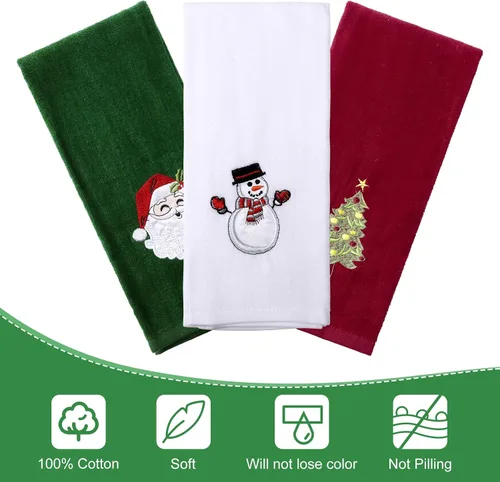 Miniatura 6 de Toallas de mano de Navidad de gran tamaño 25x18 algodón, alta absorción, toallas decorativas navideñas para lavar platos, toallas para lavar