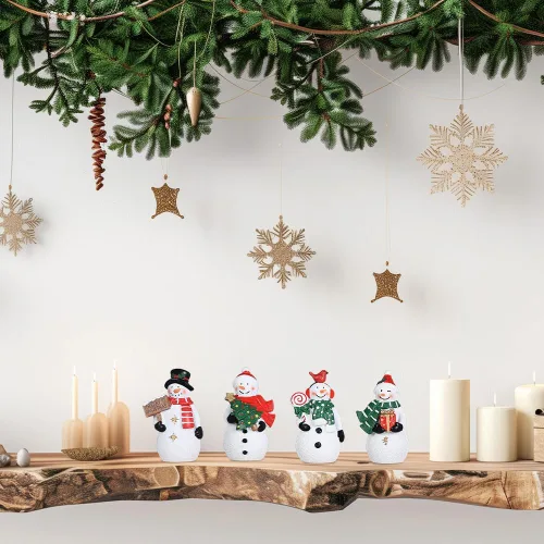 Miniatura 7 de MEETYAMOR Decoraciones navideñas para interiores, 4 adornos de resina de muñeco de nieve para decoración de mesa de Navidad, figuras coleccionables