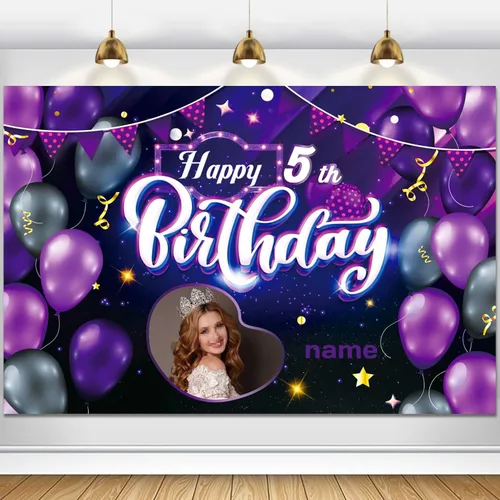 Miniatura 42 de Cartel decorativo personalizado de feliz cumpleaños número 100, personalización, morado, tamaños grandes, soporta fotos y nombres personalizados