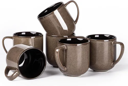 Miniatura 16 de LERATIO Juego de 6 tazas de café de cerámica de 12 onzas, grandes tazas de porcelana con mango grande para café con leche, capuchino, leche, cacao