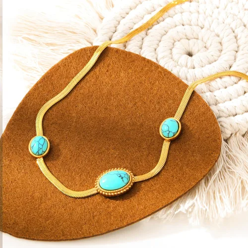 Miniatura 7 de Fannifen - Collares para mujer, cadena de espiga turquesa chapada en oro de 18 quilates, colgante ajustable para mujer, collar para niñas