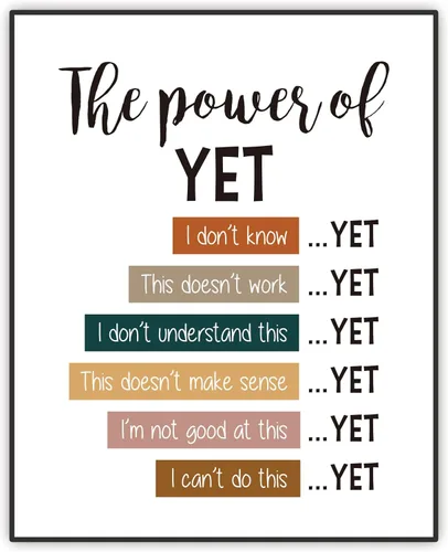 Póster de The Power of Yet, arte positivo para el aula, mentalidad de crecimiento, póster de salud mental, decoración de pared de terapia de