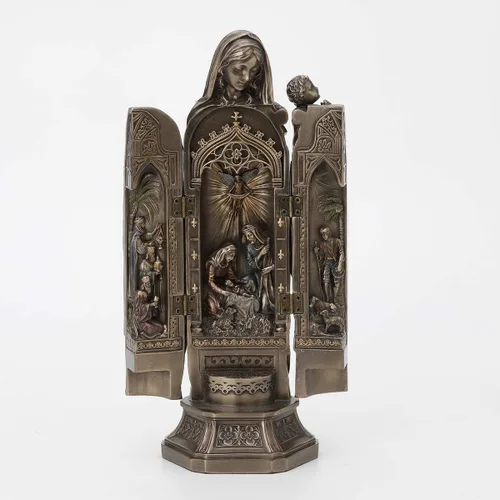 Veronese Design 11 3/8 pulgadas Señora de Gracia Virgen María Escultura Políptica de la Natividad Resina Fundida en Frío Estatua Acabado Bronce