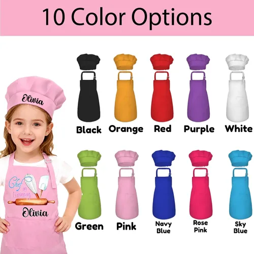 Miniatura 2 de Delantal personalizado para niños con nombre, delantales personalizados y sombrero de chef, diseño de foto para cocinar, hornear, pintar