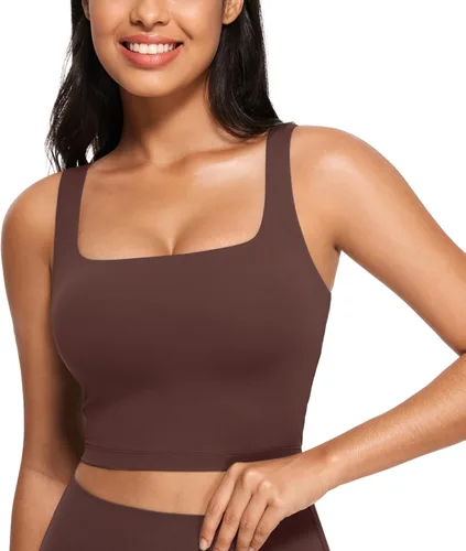 Miniatura 81 de CRZ YOGA Butterluxe Brasier deportivo de cuello cuadrado para mujer, estilo camiseta corta sin mangas, acolchado con soporte integrado para yoga