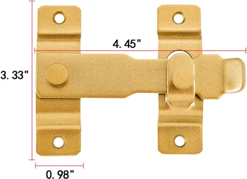 Miniatura 2 de INIRET Pestillos para puerta de granero, 4.33 x 3.23 pulgadas, de acero inoxidable dorado, para puerta de granero, cierre de puerta abatible