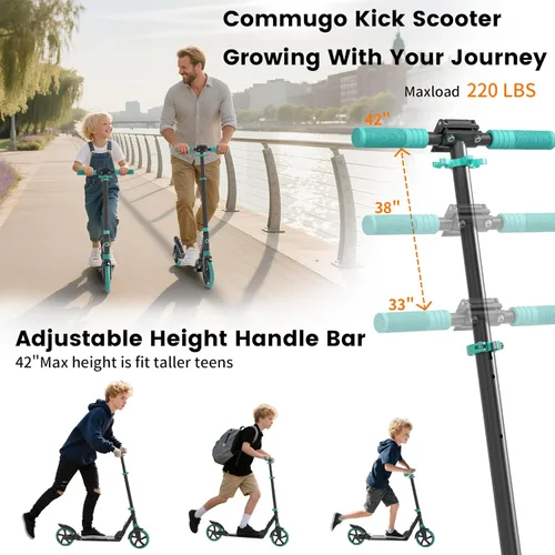Miniatura 2 de Patinete para niños de 5 a 12 años, adolescentes, patinete plegable ligero para adultos con ruedas de 8 pulgadas, carga máxima 240 LBS, regalo