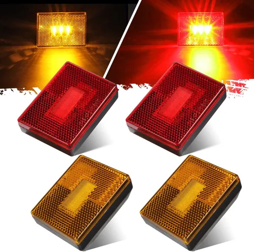 Miniatura 7 de Partsam 4 luces de marcador lateral ámbar para remolque RV con reflector reflejo, luces LED rectangulares de 2-4/5 pulgadas para remolque