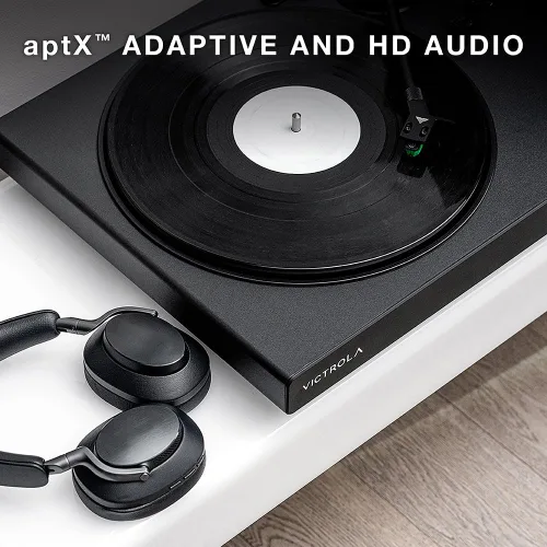 Miniatura 2 de Victrola Tocadiscos negros de alta resolución: aptX adaptativo, aptX HD, transmisión Bluetooth, salida RCA con cable, brazo de aluminio (negro)