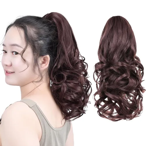 Miniatura 37 de SYXLCYGG Auburn Clip Cola de caballo Clip Cola de caballo Extensión de cola de caballo ondulado 10 pulgadas 3.5 oz pelo sintético falso pieza