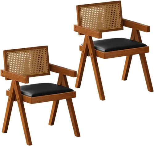 Miniatura 55 de YVYKFZD Juego de sillas de comedor de ratán, sillas de comedor de madera, sillas de cocina con respaldo tejido, sillón tapizado, silla auxiliar