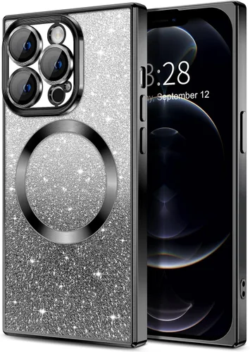 Miniatura 35 de Hython Funda para iPhone 13 Pro transparente con purpurina magnética [compatible con MagSafe] Protector completo de lente de cámara delgado