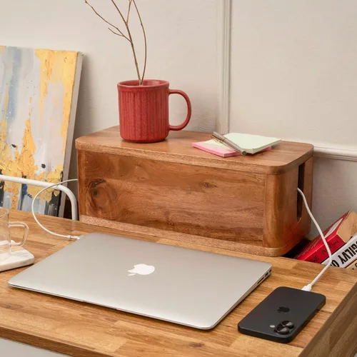 Miniatura 4 de Caja grande de gestión de cables - Madera de acacia - Caja organizadora de cables y caja de tira de alimentación para la gestión de cables