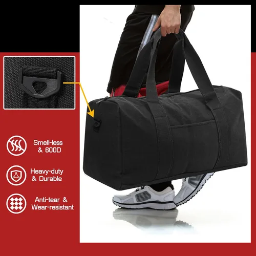 Miniatura 5 de Bolsa de lona grande utilitaria, Negro claro, Bolsa de equipaje duradera