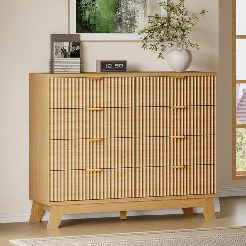 Miniatura 64 de BORNOON Cómoda alta de 46" para dormitorio, cómoda de 6 cajones acanalados, cómoda moderna de madera con almacenamiento profundo, correderas