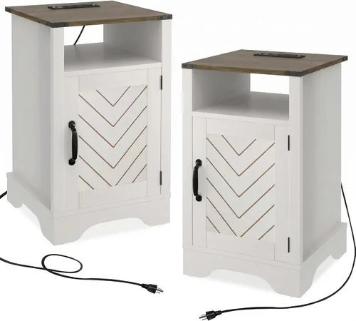 Miniatura 15 de FansaFurn Mesita de noche de granja con estación de carga, mesa auxiliar rústica de madera para dormitorio, sala de estar, 16 pulgadas de Gris claro