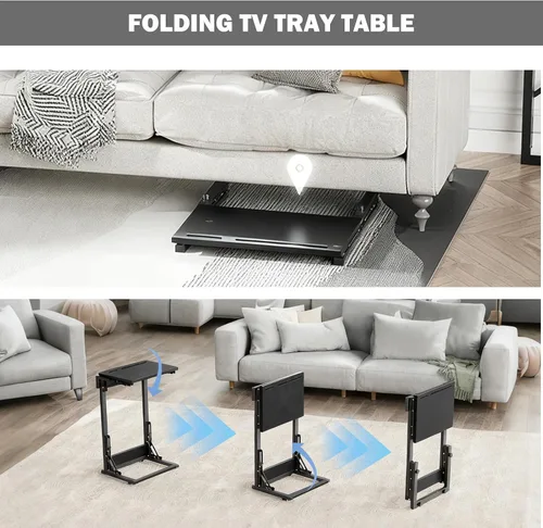 Miniatura 5 de Mesa plegable para TV, mesa de cena de TV, bandejas de TV de altura ajustable para comer en el sofá, mesa auxiliar en forma de C con ranuras