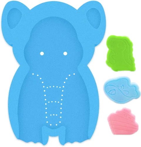 Esponja de baño infantil suave elefante bebé alfombra de baño recién nacido cómodo espuma antideslizante cojín (azul, 1 juego)
