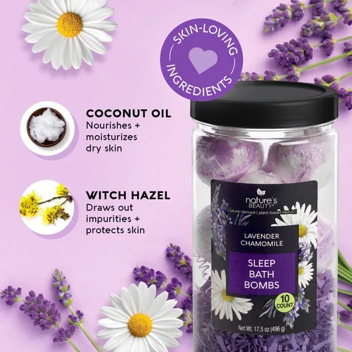 Miniatura 2 de Nature's Beauty Set de regalo de bomba de baño de manzanilla y lavanda - Bomba de spa relajante de lujo con vainilla + aroma cítrico hecha