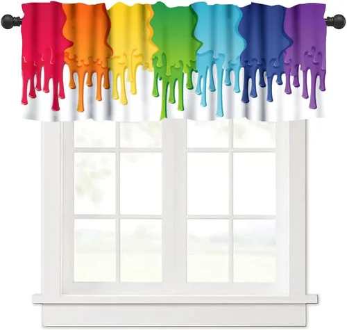 Miniatura 11 de Cenefa de cortina geométrica para ventanas, cenefa moderna con bolsillo para barra, 1 panel, cortinas cortas abstractas para playa, cortinas cortas
