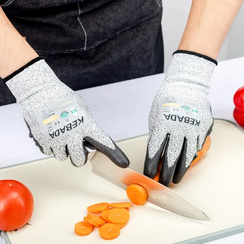 Miniatura 4 de Kebada Guantes resistentes a cortes, guantes de corte ANSI A2, revestimiento de poliuretano, pantalla táctil, modelo multiusos C2, 1 par, grande Gris