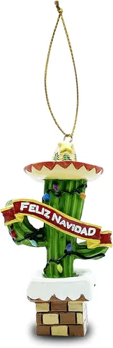 Cactus de Navidad con un Sombrero de Charro con Cinta Feliz Navidad de Resina Ornamento de Navidad Colgante (Feliz Navidad)