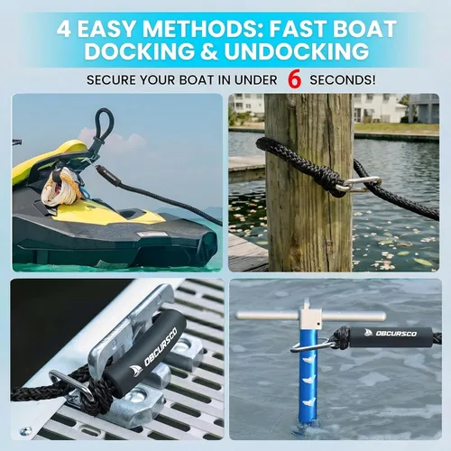 Miniatura 3 de Obcursco Línea de muelle elástico, línea de muelle de moto acuática con clips dobles de acero inoxidable 316, cuerda de acoplamiento para Negro