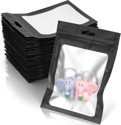 Bolsas de Mylar para dulces, paquete de 200 bolsas resellables (4 x 6 pulgadas, color negro) con ventana transparente para pequeñas empresas,