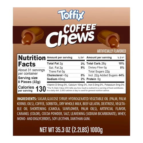 Miniatura 2 de Toffix Golosinas de café masticables, rellenas en el centro, caramelos suaves y masticables envueltos individualmente, 250 piezas de snacks