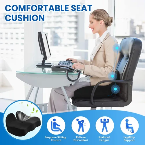 Miniatura 4 de CushZone Cojín de Asiento, Cojín de Asiento de Espuma Viscoelástica para Silla de Oficina para Sillas de Oficina/Automóvil/Viaje Largo/Silla de Negro