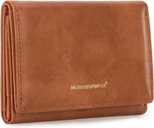 Miniatura 17 de Montana West Billetera pequeña de triple pliegue para mujer, con bloqueo RFID, carteras minimalistas con ventana de identificación, Beige