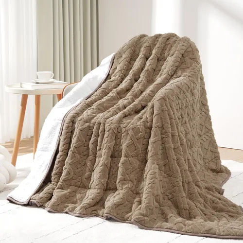 Miniatura 29 de Manta con peso de 15 libras, tamaño twin, manta con peso de sherpa a cuadros 3D de jacquard suave y elegante para adultos, manta de cama acogedora