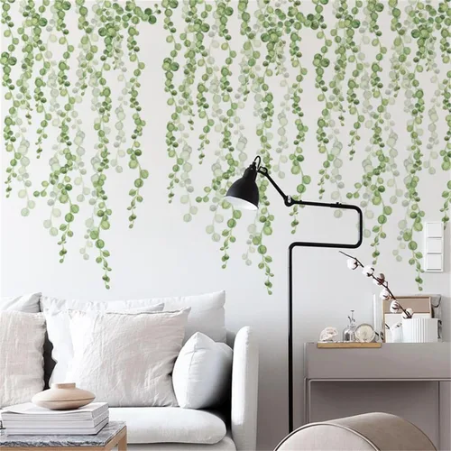 Miniatura 6 de Pegatina de pared de eucalipto de plantas verdes colgantes 3D acuarela plantas verdes vid calcomanía de pared extraíble DIY arte de pared para sala