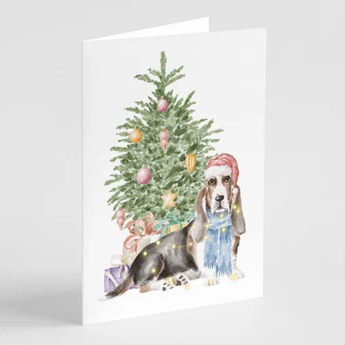 Miniatura 30 de Caroline's Treasures CK8213GCA7P Bulldog, Bulldog Inglés #2 - Tarjetas de felicitación y sobres de árbol de Navidad, paquete de 8 tarjetas en blanco
