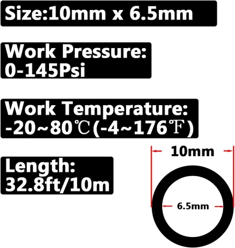 Miniatura 2 de Tubo neumático de 0.394 in x 0.256 in Tubo de manguera de tubo de aire PU de 32.8 pies para línea de aire o transferencia de agua (negro)