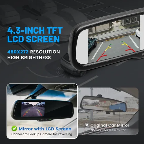 Miniatura 4 de EWAY Para Toyota Tundra 2007-2014 4.3 "Monitor de espejo retrovisor con manija del portón trasero Kit de cámara de respaldo Estacionamiento