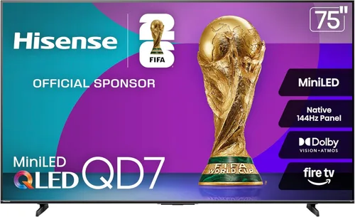 Hisense 75" QD7 Mini-LED 4K Smart Fire TV - QLED, 144Hz, HDR10+, Dolby Vision/Atmos, modo de juego Pro, Alexa incorporado (75QD7QF)