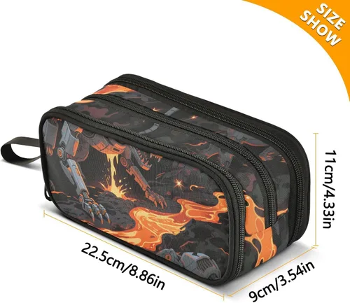 Miniatura 3 de Nylon Niñas Lápiz Bolsa Metal Máquina Fuego Negro Oscuro Gran Capacidad Arte Lápiz Estuche Escuela Papelería para la Escuela Secundaria Adolescente