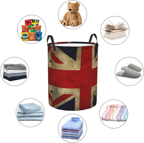 Miniatura 5 de Cesta de lavandería con estampado de bandera británica, impermeable, con asa, plegable, cesta organizadora circular portátil para cocina, sala