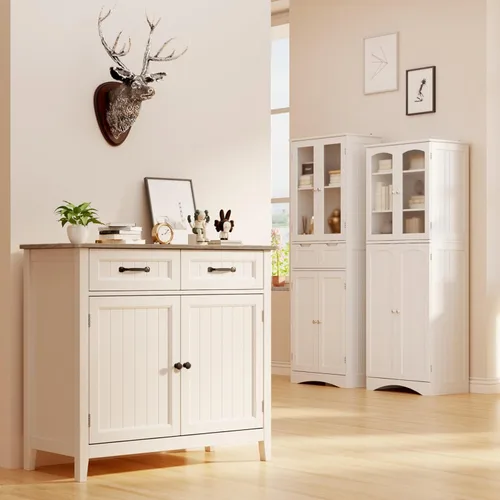 Miniatura 8 de Gizoon Aparador de cocina, isla de almacenamiento grande de 32 pulgadas de alto y estante ajustable, moderno gabinete de consola de barra de café