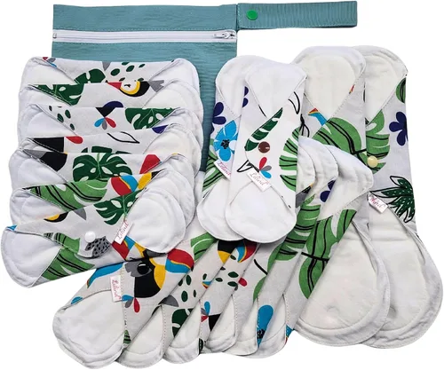 Miniatura 9 de Lilind ® Paquete de 7 toallas de tela para tanga en flores rojas, 100% algodón orgánico, reutilizables, lavables, toallas sanitarias menstruales