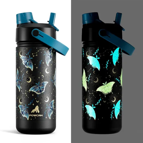 Miniatura 44 de POWCAN - Botella de agua con aislamiento de 18 onzas, con tapa de boquilla y pajilla 2 en 1, fría 24 horas, a prueba de fugas, apta para portavasos