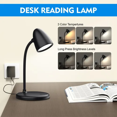 Miniatura 5 de Lámpara LED de escritorio para oficina en casa, 3 colores de luz, lámpara de mesa, luz de lectura regulable para mesita de noche, lámpara