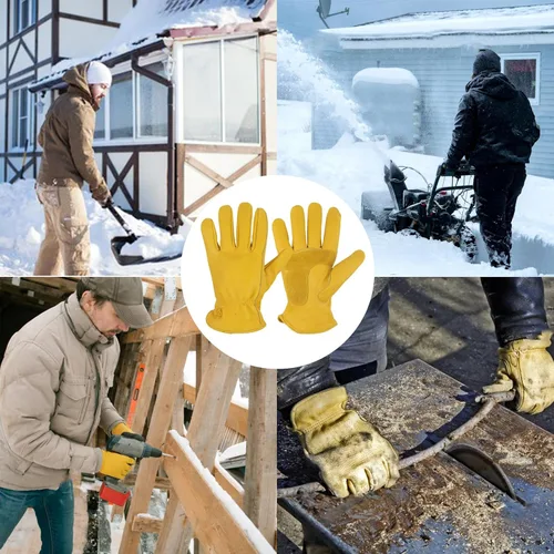 Miniatura 6 de Guantes de trabajo de cuero KKOYING, guantes de cuero cálidos de invierno para hombres y mujeres, guantes de jardinería con resistencia a